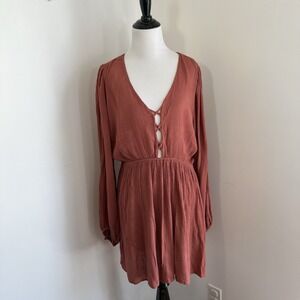 Patrons Of Peace Dress Size X Large Long Sleeve V Neck Boho Flowy Dusky Pink